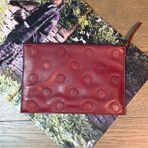 Madewell Leather Zip Top Clutch Wallet Polka Dot Oxblood Red 3D Card Slots Lined